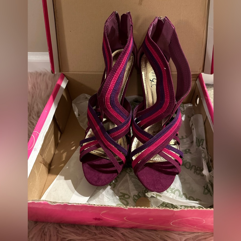 Plum Magenta and Purple Cross Strap Pump